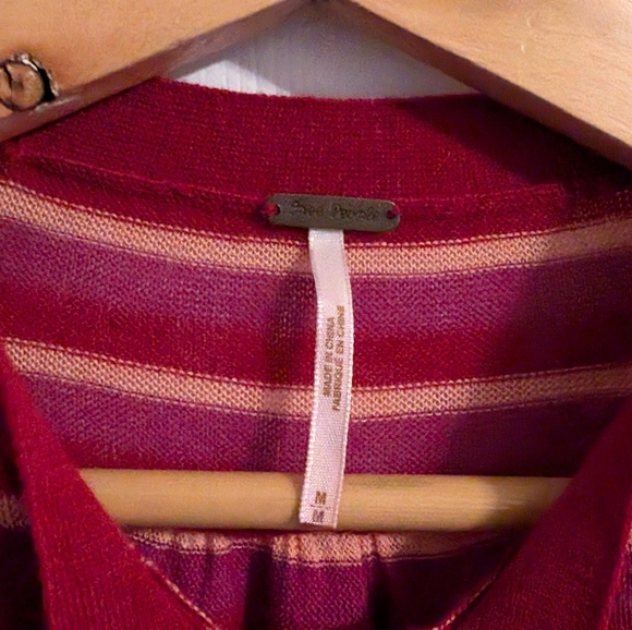 Free People Womens Sweater Size medium Red Cardigan Tie Striped Long Sleeve Top - Picture 3 of 4